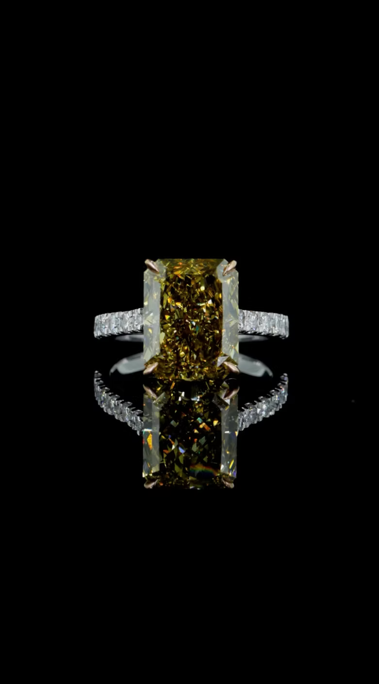 7.27 ct. Dark Yellow Diamond Pavé Ring