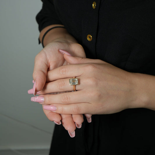 14K Bezel-Set Emerald Cut Diamond Ring