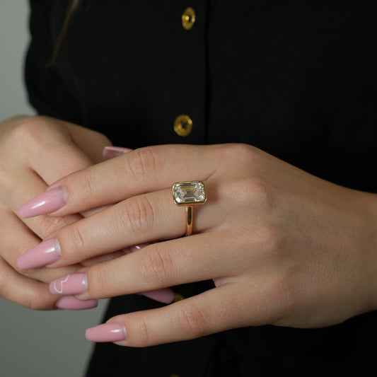 14K Bezel-Set Emerald Cut Diamond Ring