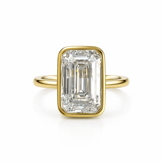 14K Bezel-Set Emerald Cut Diamond Ring