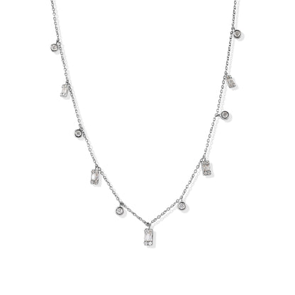 14K Round and Baguette Diamond Necklace