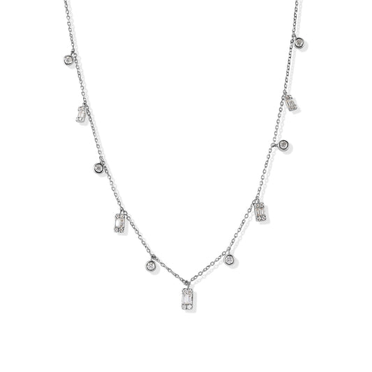 14K Round and Baguette Diamond Necklace