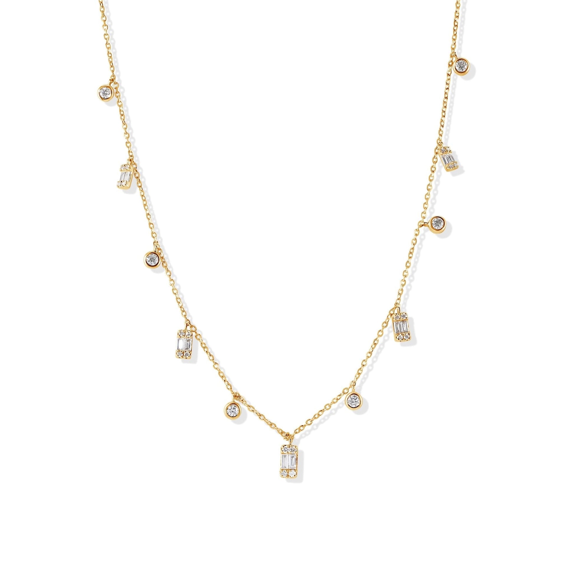 14K Round and Baguette Diamond Necklace