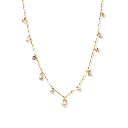 14K Round and Baguette Diamond Necklace