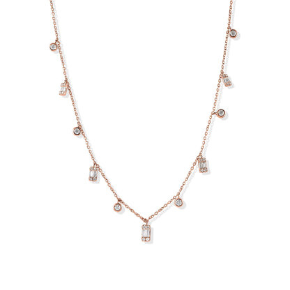 14K Round and Baguette Diamond Necklace