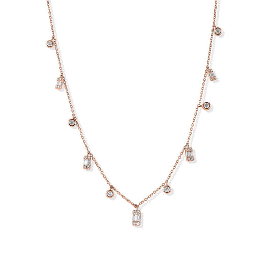 14K Round and Baguette Diamond Necklace
