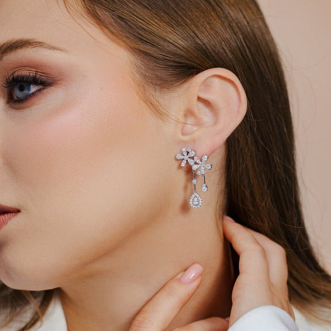 14K Flower Diamond Earrings