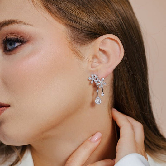 14K Flower Diamond Earrings