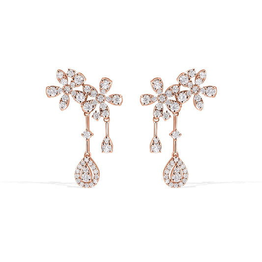14K Flower Diamond Earrings