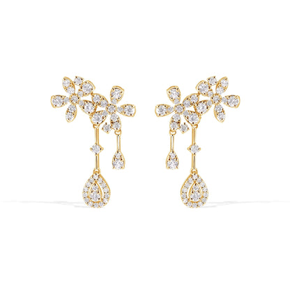 14K Flower Diamond Earrings