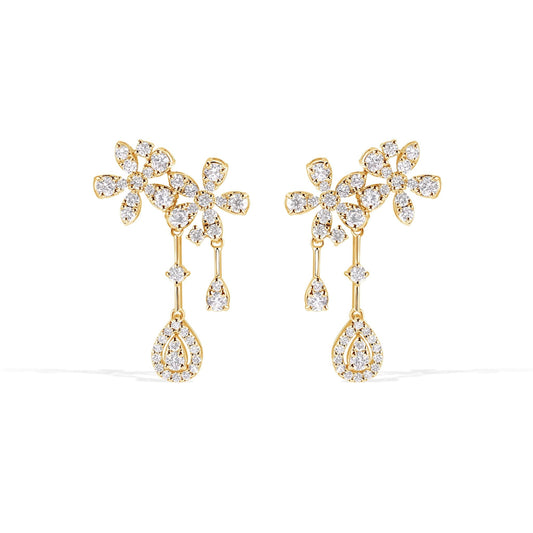14K Flower Diamond Earrings
