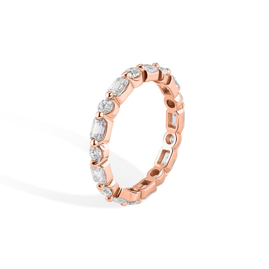 14K Round and Emerald Eternity Ring