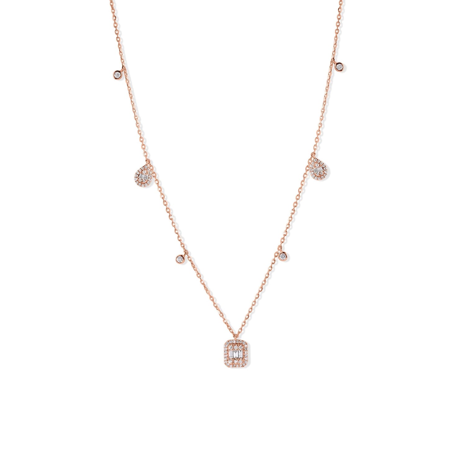 14K Pear Shape, Baguette and Bezel Setting Diamond Necklace