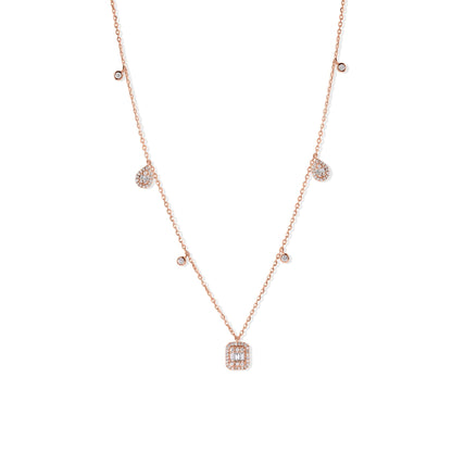 14K Pear Shape, Baguette and Bezel Setting Diamond Necklace