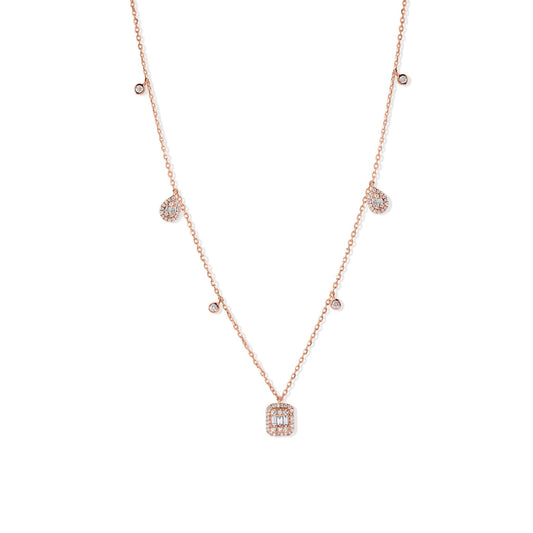 14K Pear Shape, Baguette and Bezel Setting Diamond Necklace