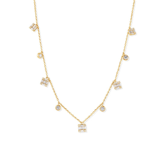 14K Bezel Setting and Baguette Diamond Necklace