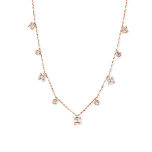 14K Bezel Setting and Baguette Diamond Necklace