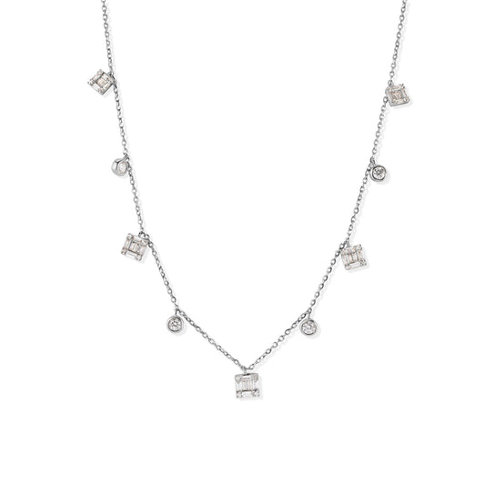 14K Bezel Setting and Baguette Diamond Necklace