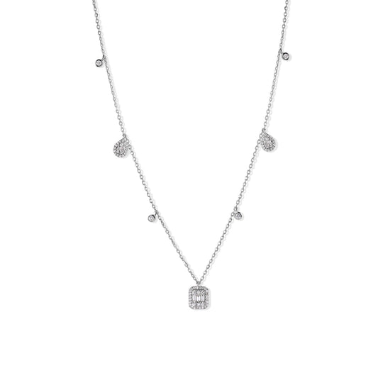 14K Pear Shape, Baguette and Bezel Setting Diamond Necklace