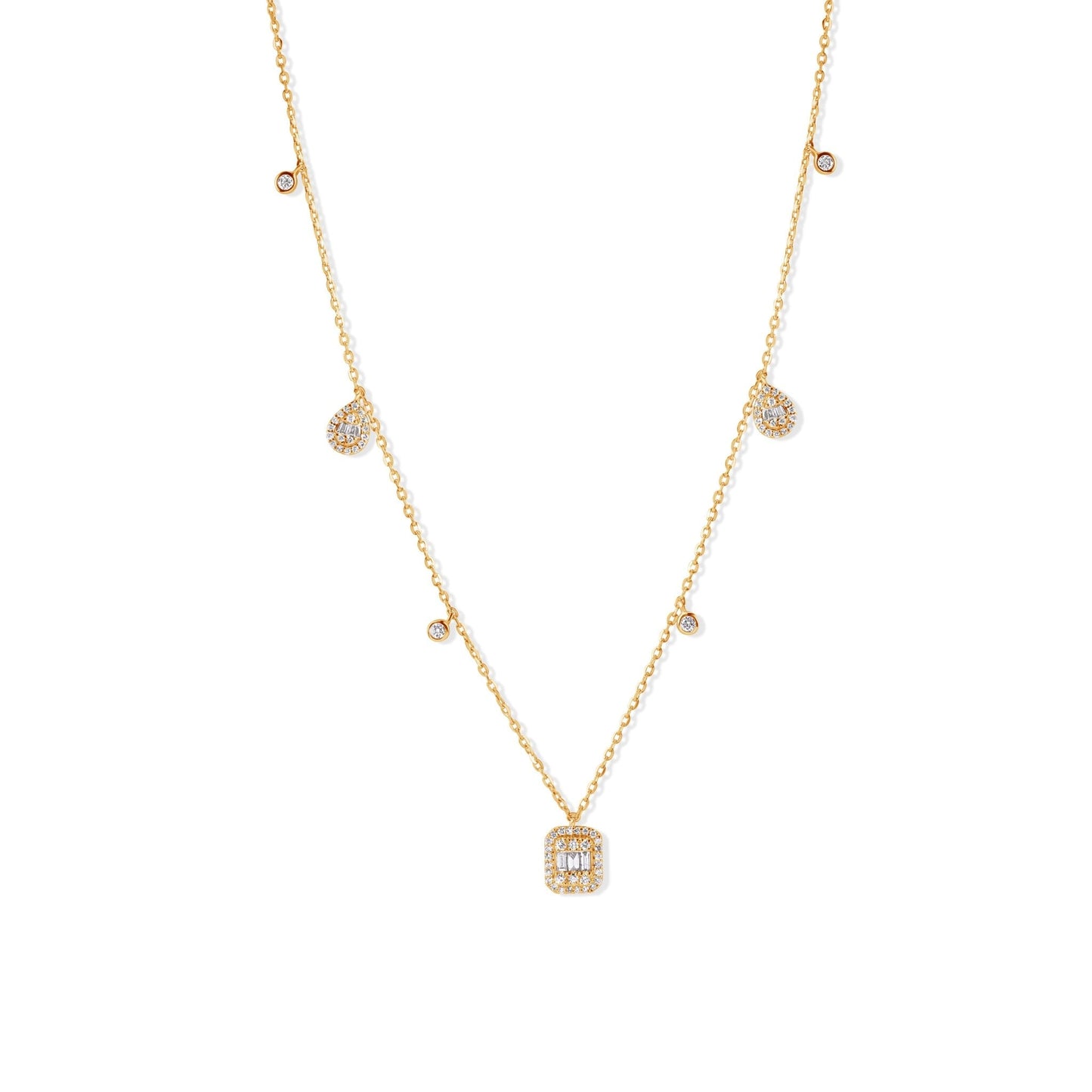 14K Pear Shape, Baguette and Bezel Setting Diamond Necklace
