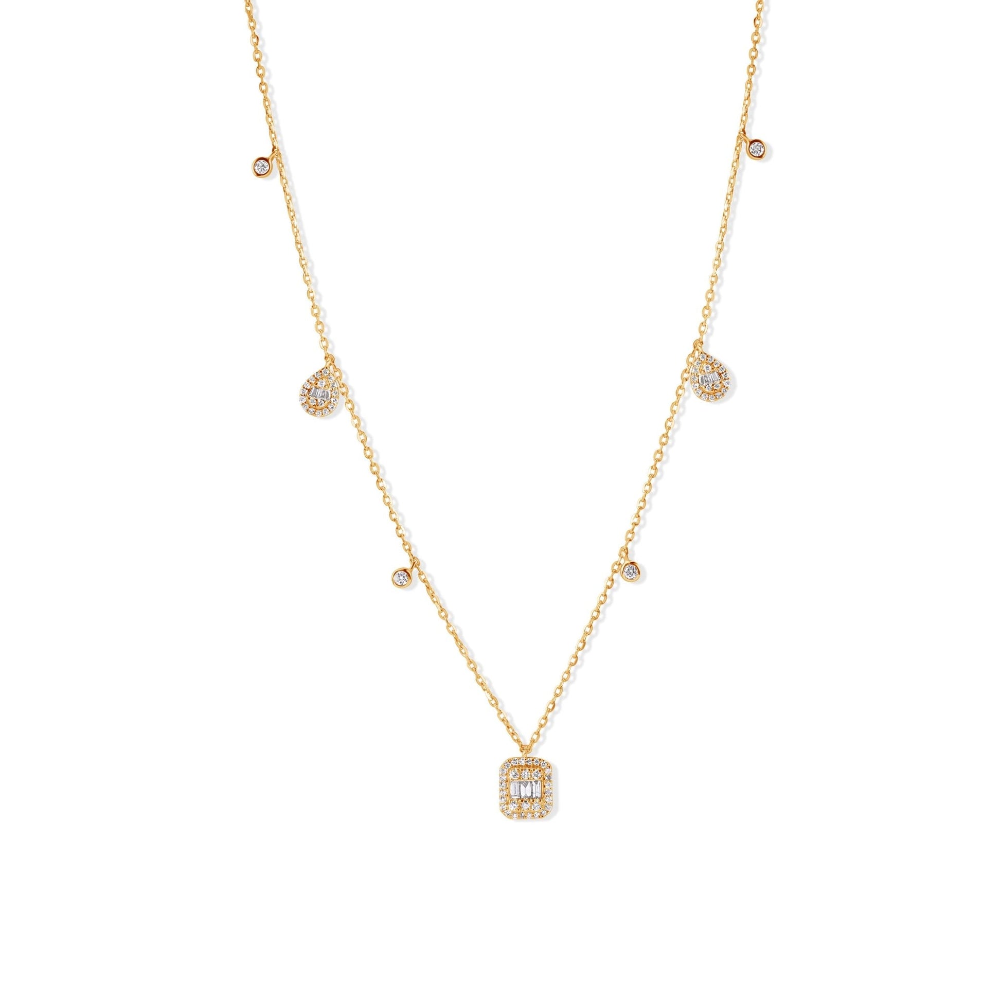14K Pear Shape, Baguette and Bezel Setting Diamond Necklace
