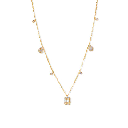 14K Pear Shape, Baguette and Bezel Setting Diamond Necklace