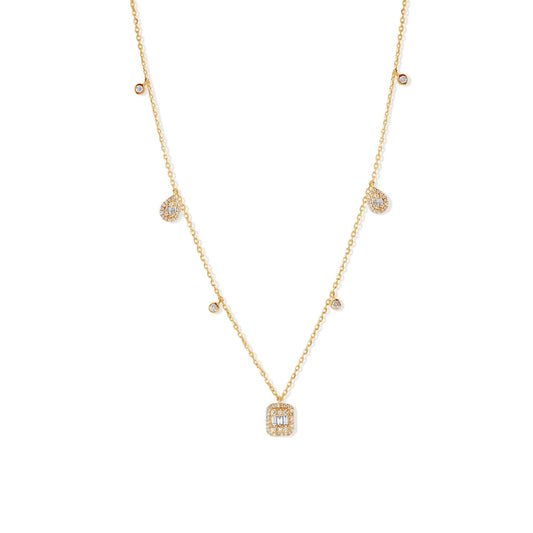 14K Pear Shape, Baguette and Bezel Setting Diamond Necklace