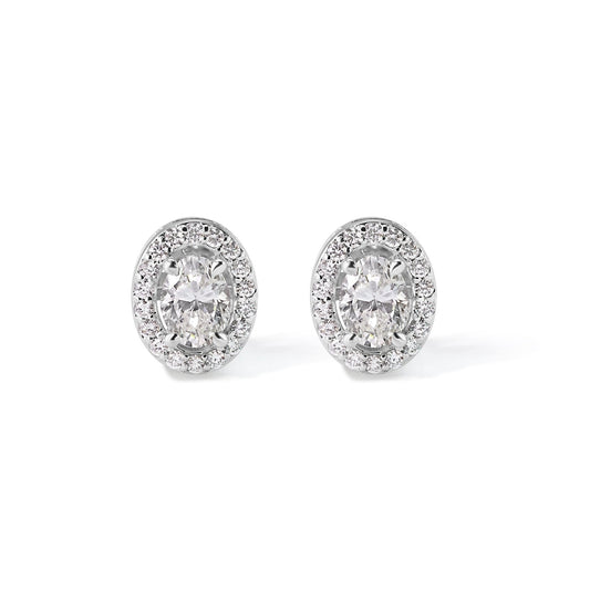 14K Diamond Oval Stud Earrings