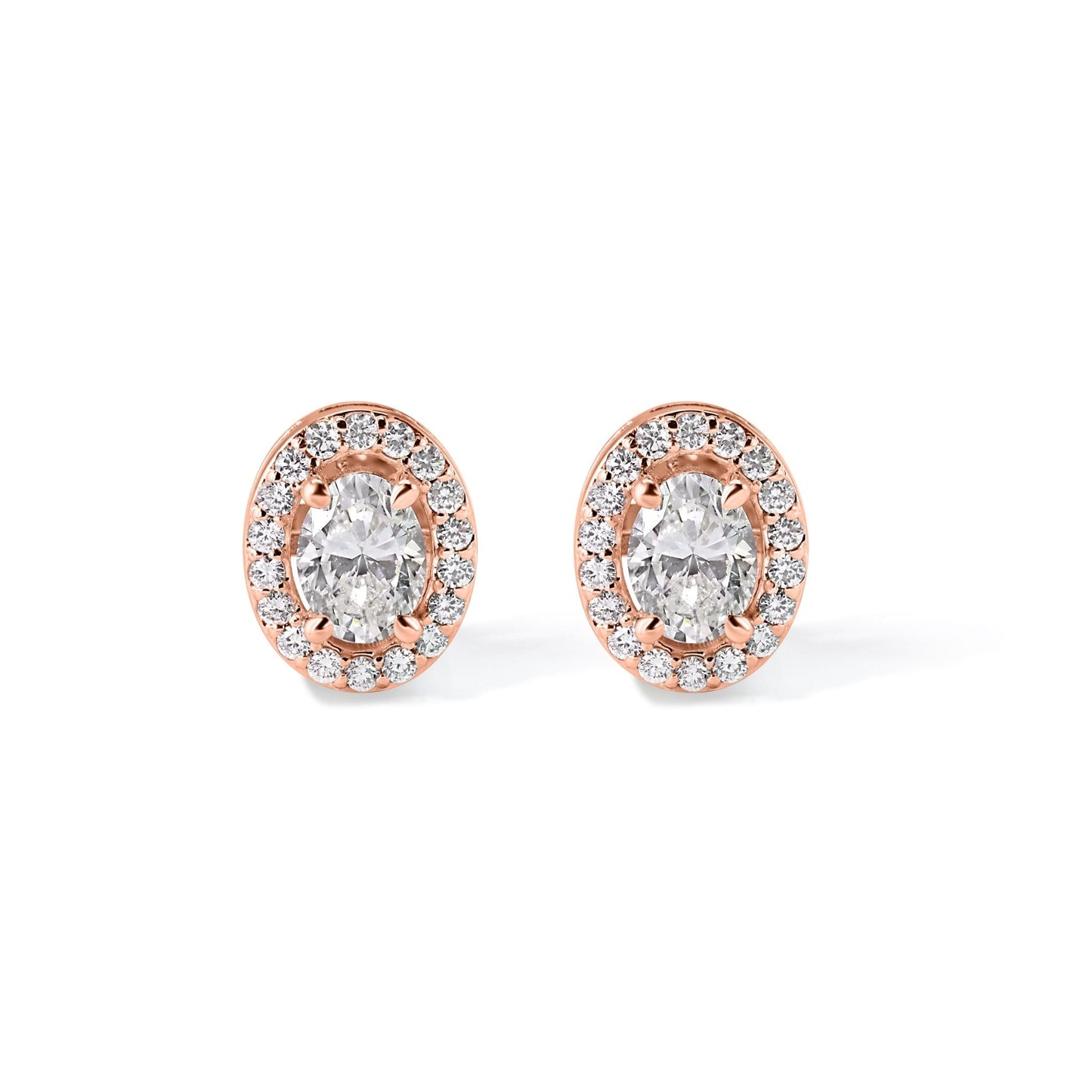 14K Diamond Oval Stud Earrings