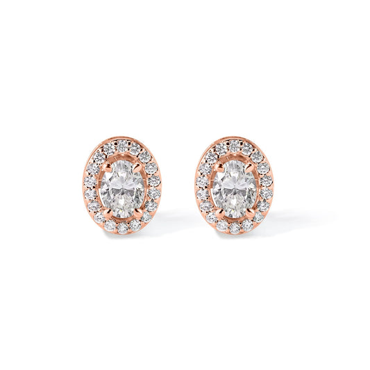 14K Diamond Oval Stud Earrings