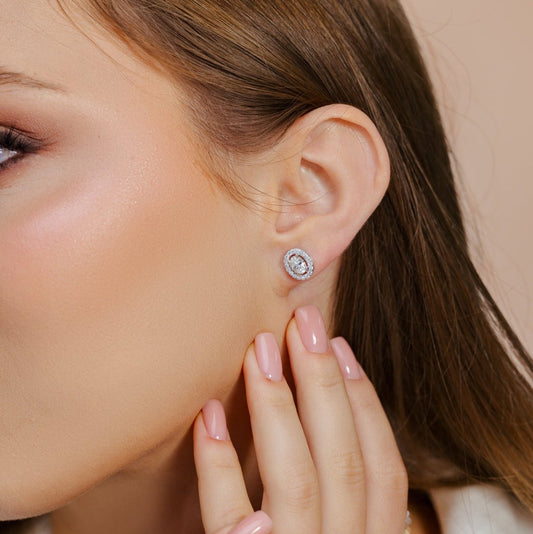 14K Diamond Oval Stud Earrings