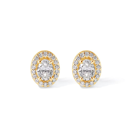 14K Diamond Oval Stud Earrings