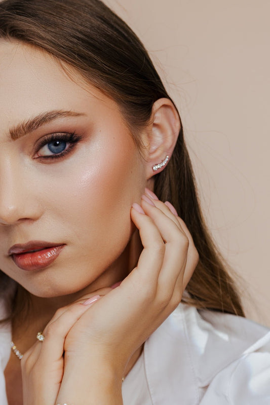 14K "J" Shape Diamond Stud Earrings