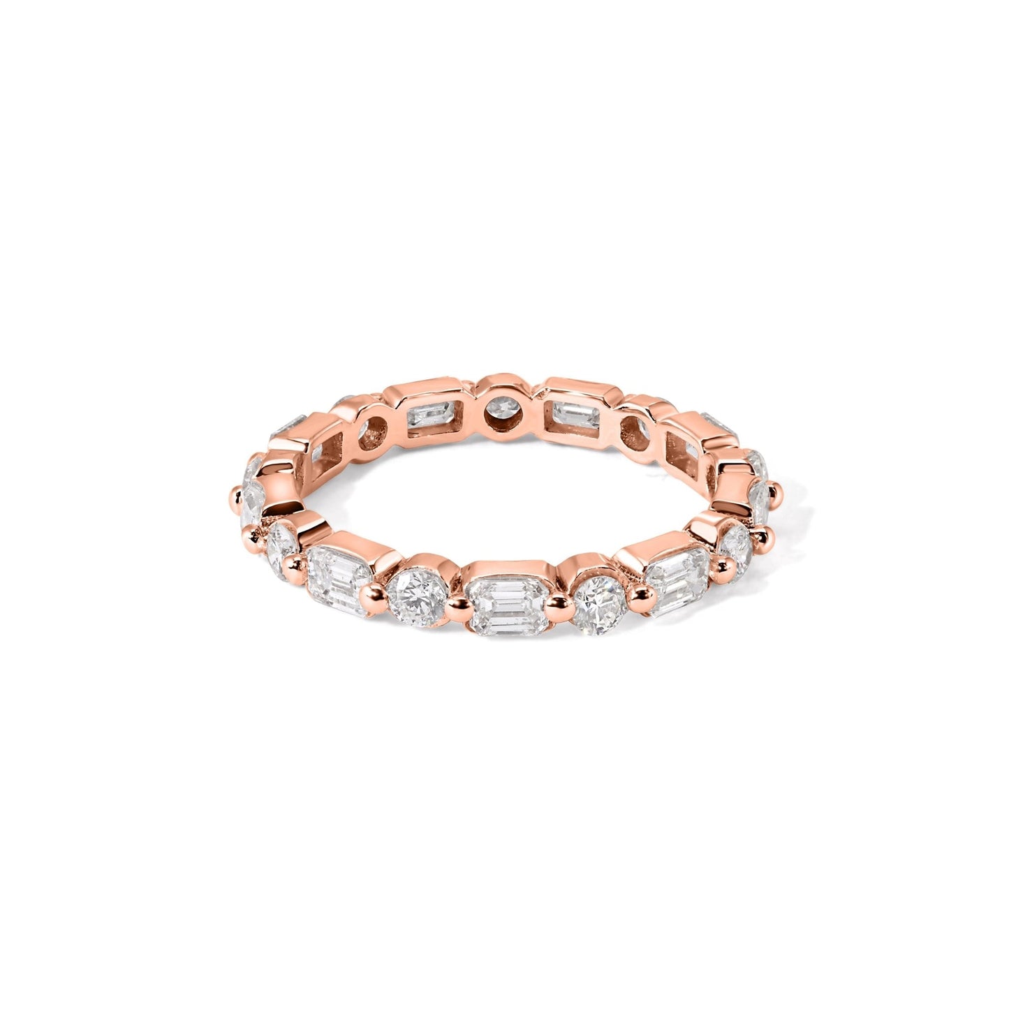 14K Round and Emerald Eternity Ring