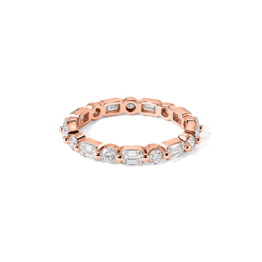 14K Round and Emerald Eternity Ring