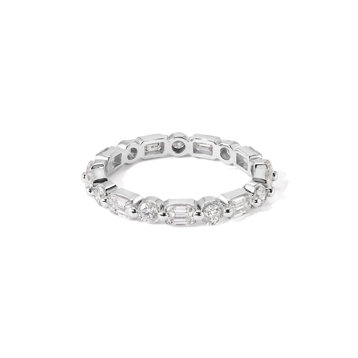 14K Round and Emerald Eternity Ring