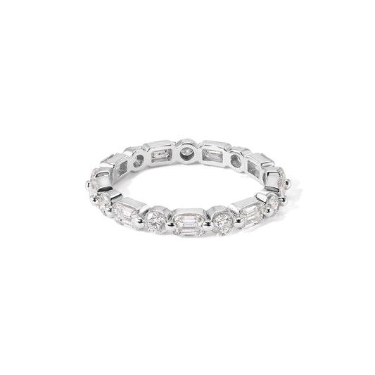 14K Round and Emerald Eternity Ring