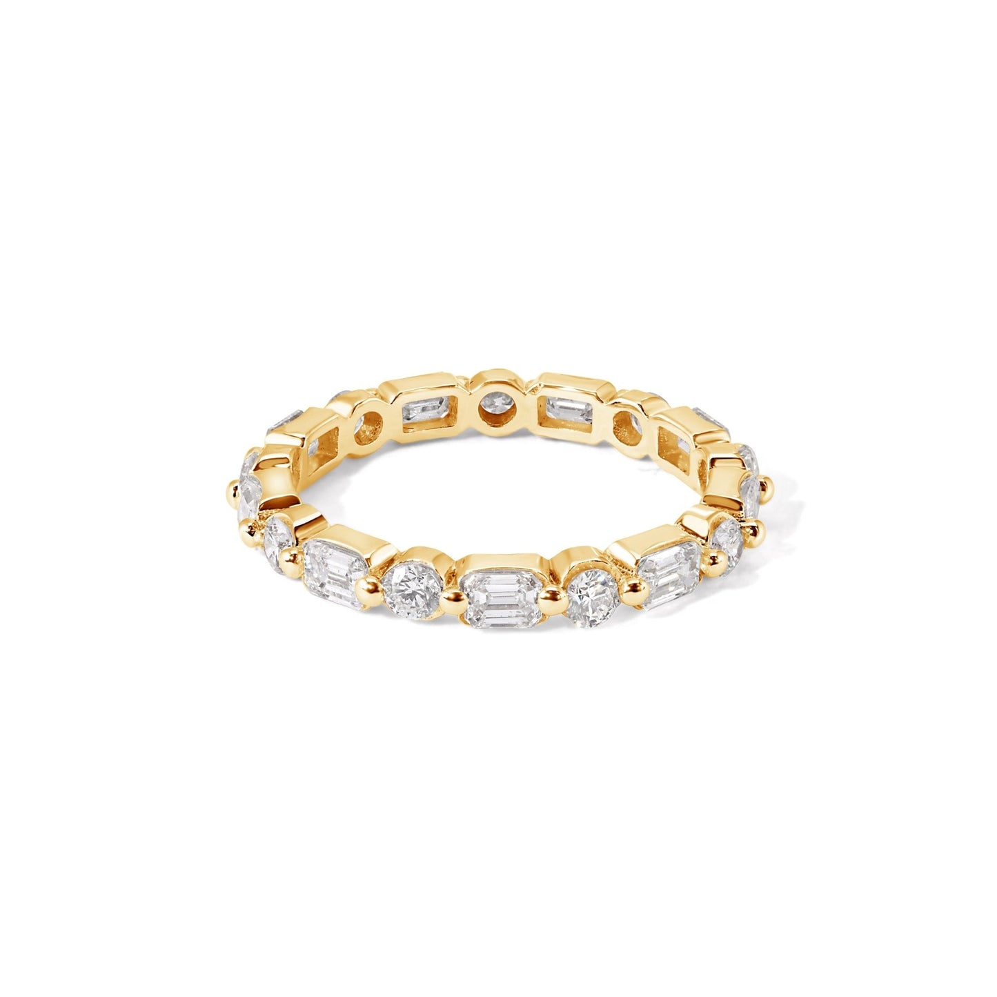 14K Round and Emerald Eternity Ring