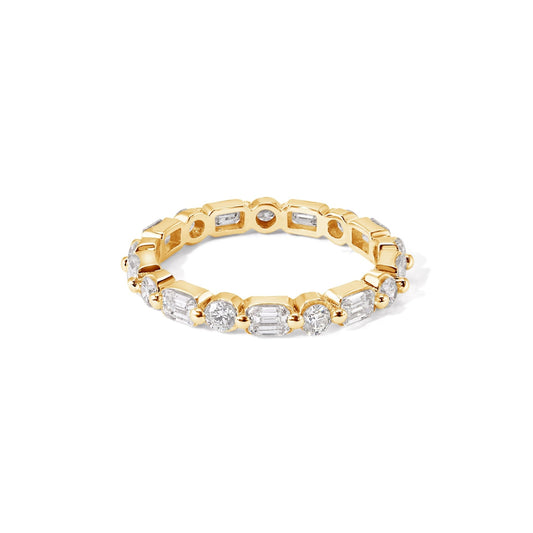 14K Round and Emerald Eternity Ring