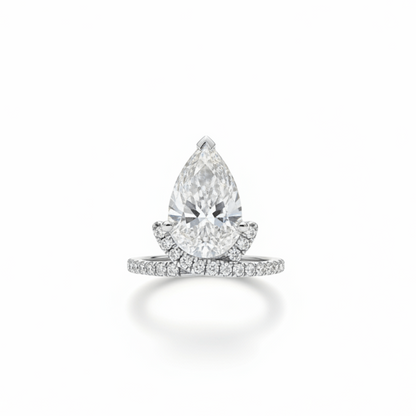 14k White Gold Pear Diamond Ring with Accented Band