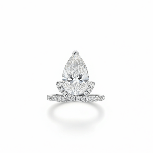 14k White Gold Pear Diamond Ring with Accented Band