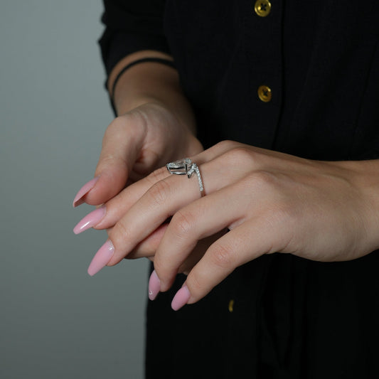 14k White Gold Pear Diamond Ring with Accented Band