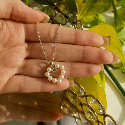 14K Yellow Gold Freshwater Pearl & Diamond Heart Necklace