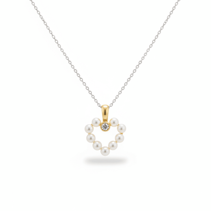 14K Yellow Gold Freshwater Pearl & Diamond Heart Necklace
