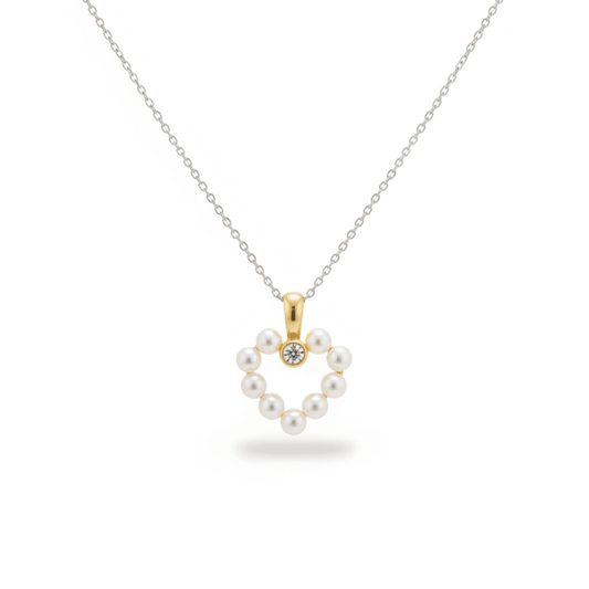 14K Yellow Gold Freshwater Pearl & Diamond Heart Necklace