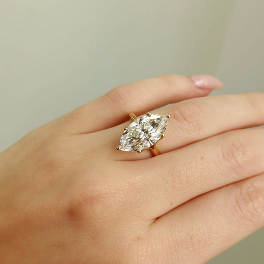 14K Yellow Gold Marquise-Cut Diamond Solitaire Ring