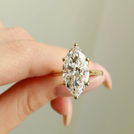 14K Yellow Gold Marquise-Cut Diamond Solitaire Ring