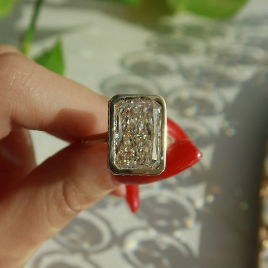 14K Yellow Gold Radiant-Cut Diamond Bezel Ring