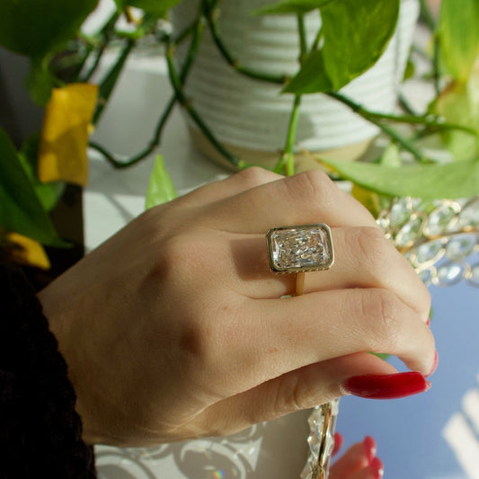 14K Yellow Gold Radiant-Cut Diamond Bezel Ring