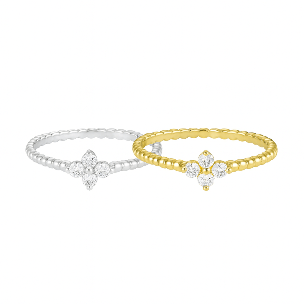 18K Clover Diamond Beaded Ring
